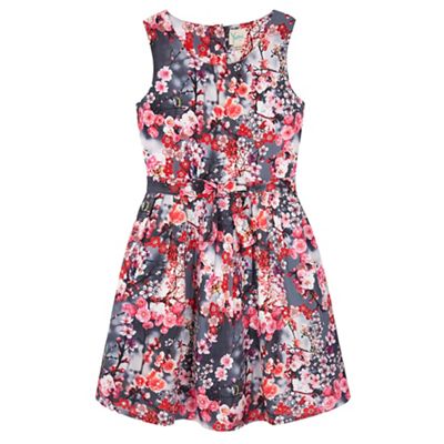 Yumi Girl Grey Cherry Blossom Print Dress With Sequins
